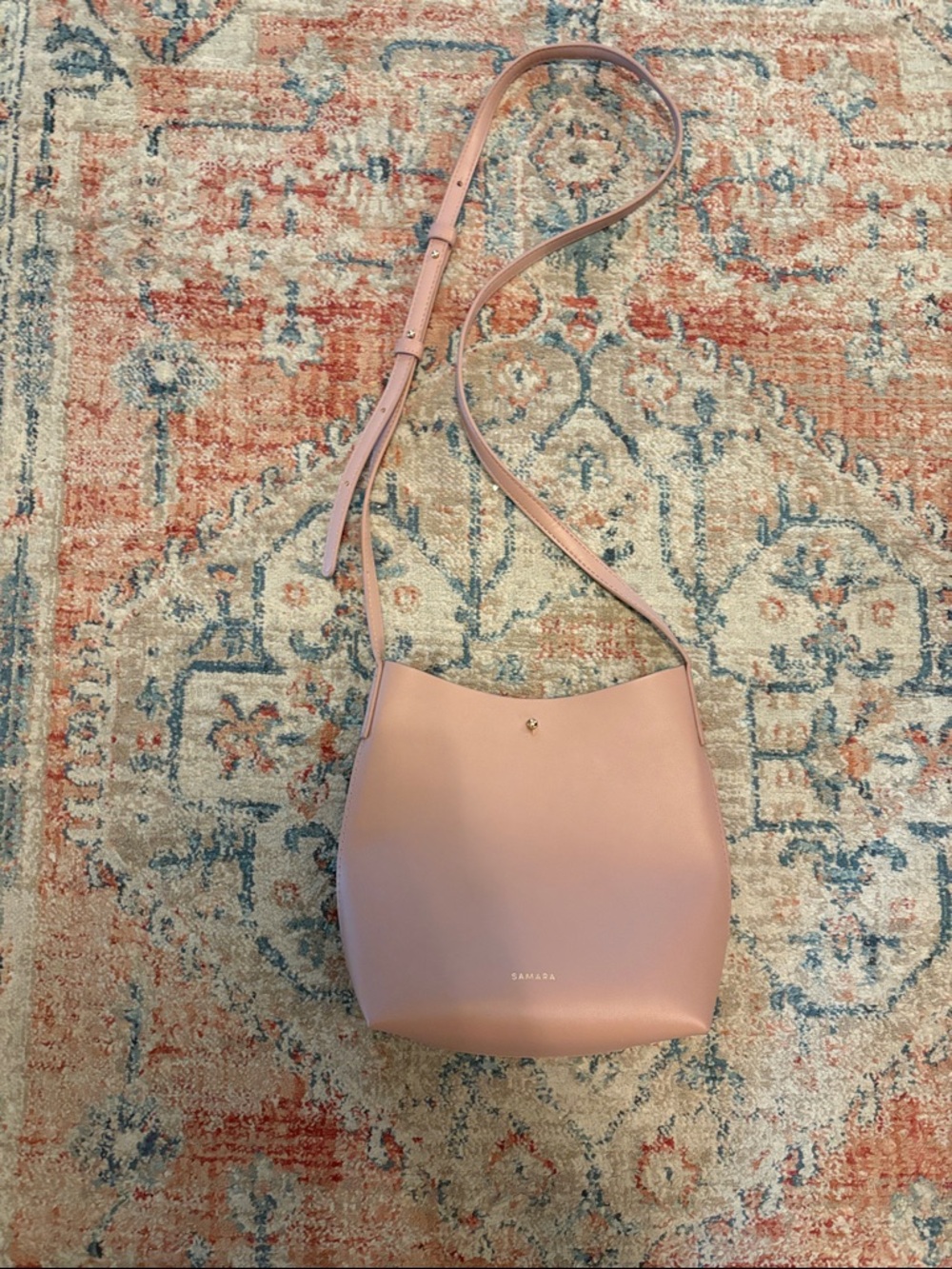 Samara Blush Pink Leather Crossbody Bucket Bag